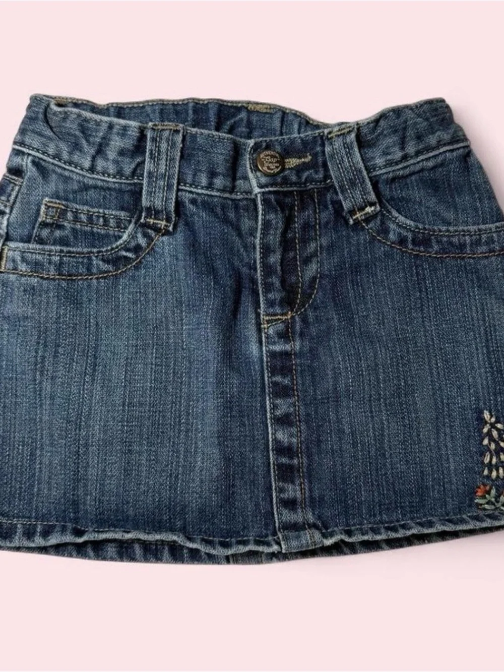 GAP Girls Blue Embroidered Denim Skirt with Butterfly Patch